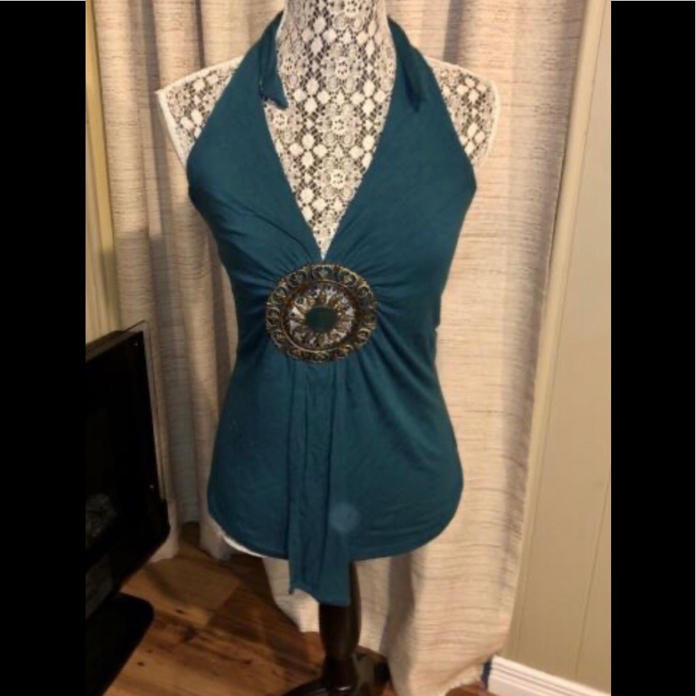 Teal Halter Top with Middle Detail